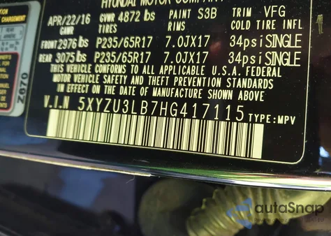 2017 Hyundai Santa Fe Sport 2.4L z USA, uszkodzony, nr VIN 5XYZU3LB7HG417115